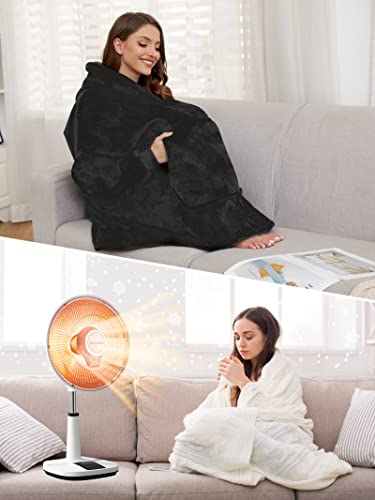  Blanket Hoodie Wearable Blanket,Super Warm Women And Men,Oversized Hoodie Blanket With Sleeves And Giant Pocket (Black)