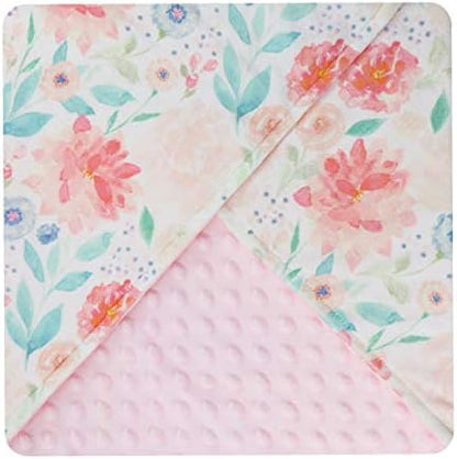  Giggle Angel Baby Plush Minky Blanket Double Layer With Dotted Backing For Baby Girl Or Baby Boy (Water Floral Pattern)