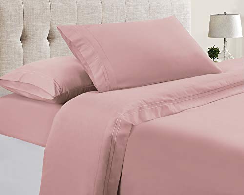  Luxury 100 GSM Brushed Microfiber Extra Soft Hypoallergenic 4-Piece Double Marrow Hem Sheet Set, Blush, Queen