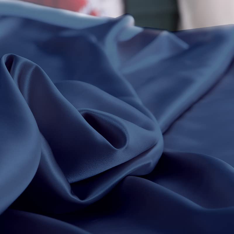  100% Natural Mulberry Silk Pillowcase For Hair And Skin Luxury 25 Momme Mulberry Silk Pillow Cases With Hidden Zipper Closure, Navy Blue, Queen