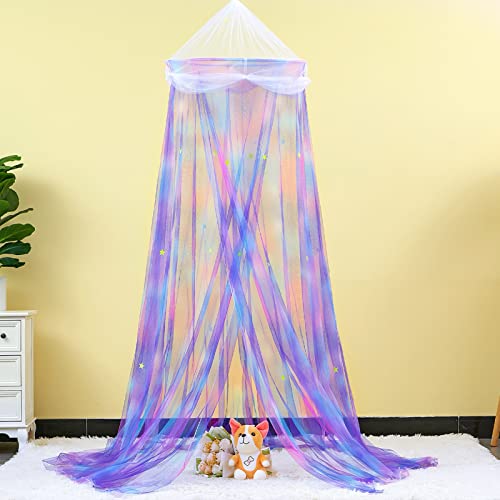  FIOBEE Bed Canopy Bed Curtains Mosquito Net Room Décor With Stars For Bedroom, Blue