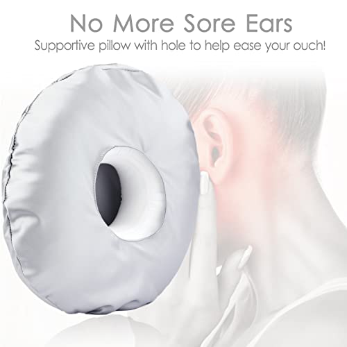  D. Cozy Ear Piercing Pillow For Side Sleepers CHN Pillow With Hole For Ear Pain Inflammation Pressure Sores Side Sleeping O-Shaped Donut Guard With Removable Cover Silk Gray