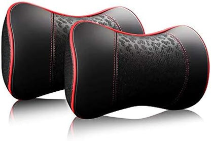  HAOTULE Car Leather Neck Pillows, Neck Rest Cushions,100% Memory Foam Cervical Support, Comfortable Travel Car Seats And Home Office Soft Pillows, Black A Set (2 Pcs)