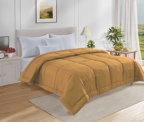  LANE LINEN Queen Comforter Duvet Insert - Quilted Bedding Comforters For Queen Bed, All-Season Down Alternative Comforter, Soft Blanket Queen Size, Hotel Collection Comforter, 88 X 90 Inches - Ochre
