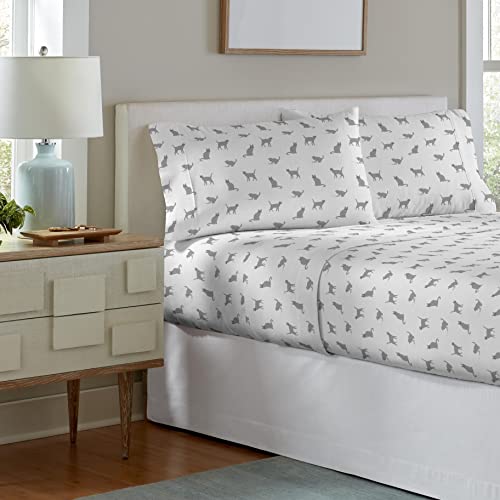  Pointehaven 180 GSM Velvet Feel Luxury 100% Cotton Printed Flannel Sheet Set,4PCS, Queen, Cats - Warm & Cozy - Pre-Shrunk -Deep Pockets - Elastic All Around-Comfy Double Brushed -