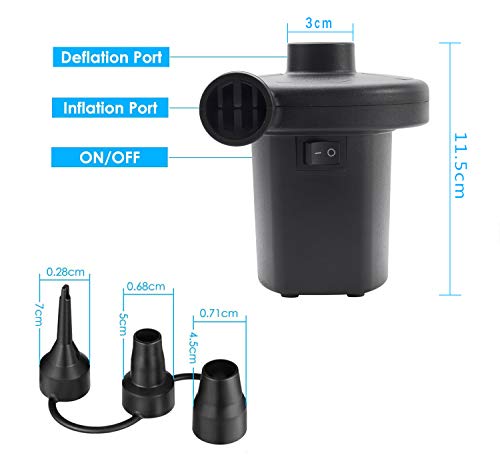 Electric Air Pump For Inflatables Air Mattress Pump 110V AC/12V DC Airbed Boat Pool Raft Inflatable Pump With 3 Nozzles Black (ACDC)