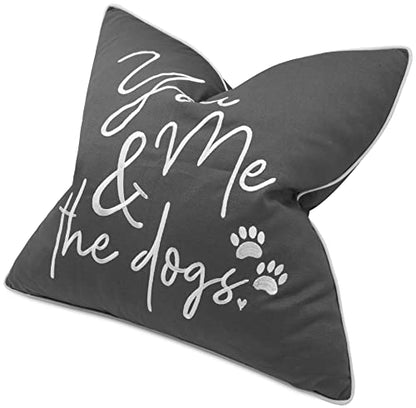  EURASIA DECOR You Me & Dogs Quote Embroidered Decorative Square Accent Throw Pillow Cover - Gifts For Dog Lover, Pet Lover, Home - 18x18 Inches, Grey
