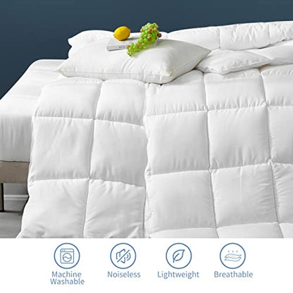  Queen Comforter Duvet Insert White Comforters All Season Alternative Comforter Machine Washable Soft Brushed Microfiber Bedding Comforter With Corner Tabs 90X90Inches 46oz
