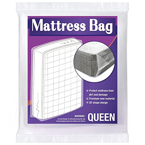  Queen Mattress Bag For Moving Storage, 4 Mil Heavy Duty Mattress Cover, Thick And Tear Resistant (Queen)