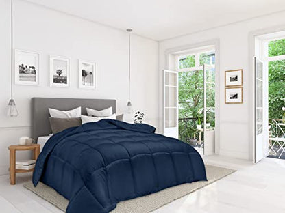  Comforter Queen Navy – Premium 350 GSM 3D Fillings Duvet Insert Box Design – Quilted Down Alternative Comforter With 8 Corner Side Duvet Loops – Machine Washable