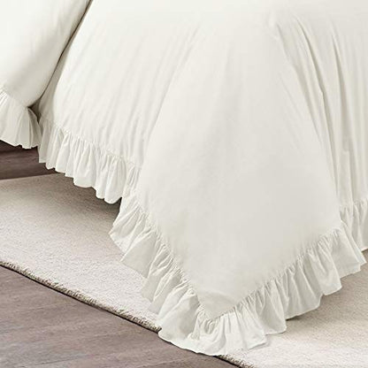  Reyna 3-Piece Ruffled Cotton Duvet Cover Bedding Set, Full/Queen, White
