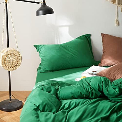  OTOB Green Jersey Duvet Cover Twin Comforter Cover Solid Aesthetic Bedding Set With 2 Pillowcases, 3pcs Jersey Knit Cotton Duvet Cover Set(Green,Twin)