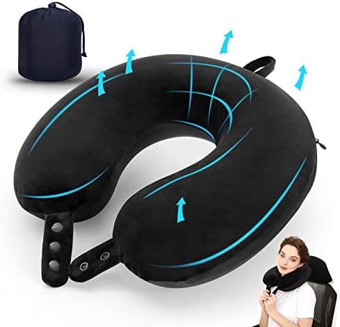  Travel Neck Pillow, Best Memory Foam Airplane Pillow For Head Support Soft Adjustable Pillow For Plane, Car & Home Recliner Use (Black)