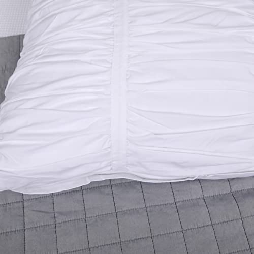  White Farmhouse Euro Shams Set Of 2 With All-Over Boho Crinkles 26x26 European Sham 100% Cotton Shabby Chic Traditional Bedroom Zipper Closure By JNG Kraftlab