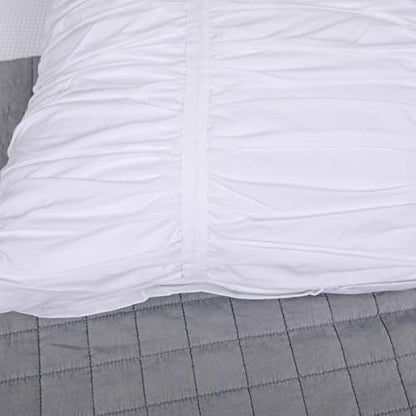  White Farmhouse Euro Shams Set Of 2 With All-Over Boho Crinkles 26x26 European Sham 100% Cotton Shabby Chic Traditional Bedroom Zipper Closure By JNG Kraftlab