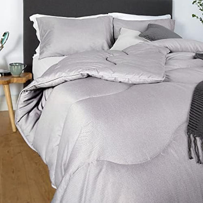  - All-in-One Comforter - All Season - Queen - Herringbone Collection - Luxury Bedding - Machine Washable - Hypoallergenic - Storm Gray