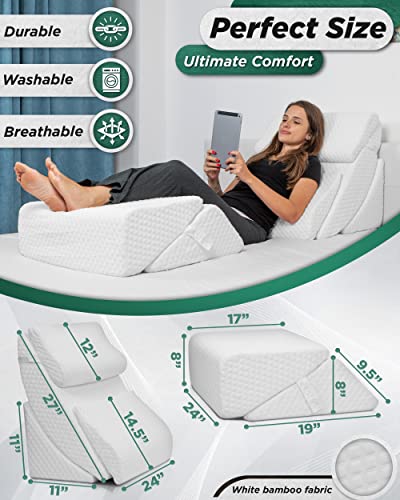 Lunix LX13 6pcs Orthopedic Bed Wedge Pillow Set, Post Surgery Memory Foam For Back, Neck And Leg Pain Relief, Sitting Pillow, Comfortable And Adjustable Pillows Acid Reflux And GERD For Sleeping White
