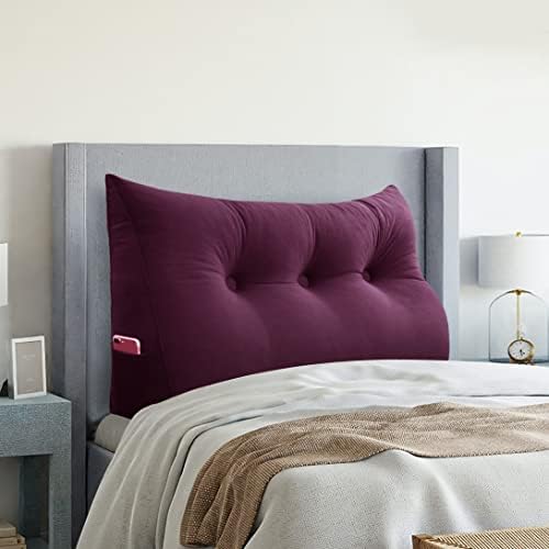  VERCART Large Headboard Pillow Wedge Bed Rest Reading Pillow Daybed Pillows Triangular Headboard Wedge Pillows Bolster Gap Filler Triangle Back Cushion Long Wedge Pillow, Velvet Light Gray Twin