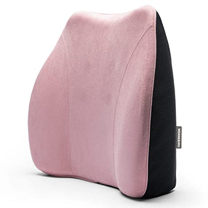  WENNEBIRD Model Q Lumbar Support Pillow - Patented Ergonomic Back Support For Lower Back Pain Relief For Office Chair, Car, Sofa, Plane, Couch, Recliner - Pink