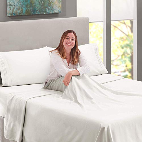  Clara Clark Premier 1800 Series 4pc Bed Sheet Set - Deep Pocket Bundle With UBER Comfort Set Of 4 Corner Adjustable Bed Sheet Straps Suspenders Grippers Fasteners (White, King)
