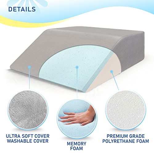  Healthex Leg Elevation Pillow With Memory Foam Top - Elevated Leg Rest Pillow For Circulation, Swelling, Kneef - Wedge Pillow For Legs, Sleeping, Reading, Relaxing - Removable Washable Cover (8 Inch)