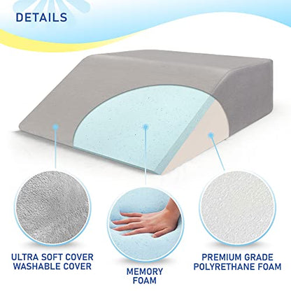  Healthex Leg Elevation Pillow With Memory Foam Top - Elevated Leg Rest Pillow For Circulation, Swelling, Kneef - Wedge Pillow For Legs, Sleeping, Reading, Relaxing - Removable Washable Cover (8 Inch)