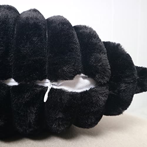  Hodeco Super Soft Decorative Throw Pillow Cover Double Side Faux Fur Comfy Wide Stripe Thick Fluffy Extra Plush Shaggy Cushion Cover For Couch Chair 100% Polyester, 1 Piece (18x18 Inches, Black)