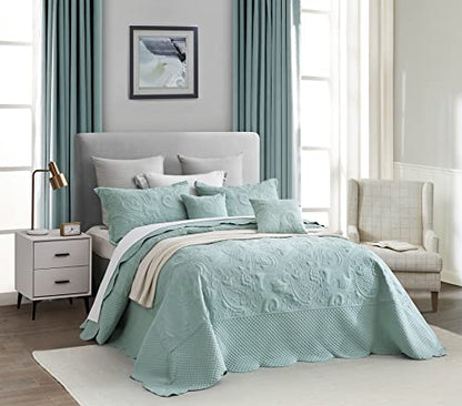  Oversized King Bedspread Aqua 128x120 Extra Wide, Paisley Pattern Design, Lightweight Bedding Cover, Reversible, 5 Piece, 100% Microfiber, King/Cal King, Seaglass
