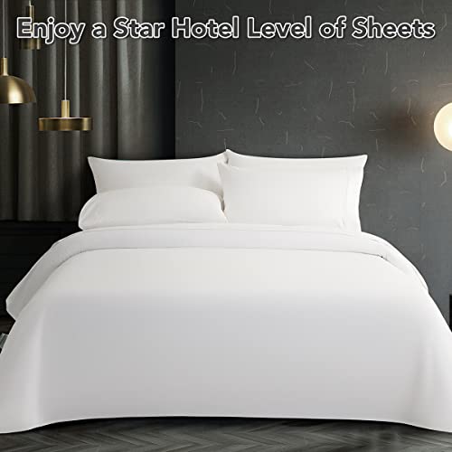  1200 Thread Count Cotton Sheets, 100% Egyptian Cotton Queen Size Sheets, Breathable Bed Sheets Set 16-Inch Deep Pocket - Wrinkle And Hypoallergenic - 4 Piece (White, Queen)
