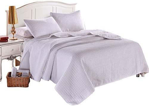  Oversize Queen Stitched Blue Color Quilted Flower Design Bedspread Coverlet 106 By 100 Inches Plus 2 Standard Shams 20 By 26 Inch Breathable Reversible, Home, Hotel,Motel, Rentals - 6.28 Lbs