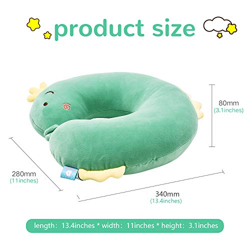  H HOMEWINS Travel Pillow For Kids Toddlers - Soft Neck Head Chin Support Pillow,Cute Animal In Any Sitting Position For Airplane,Car,Train,Machine Washable,Children Gifts (Green Dinosaur)