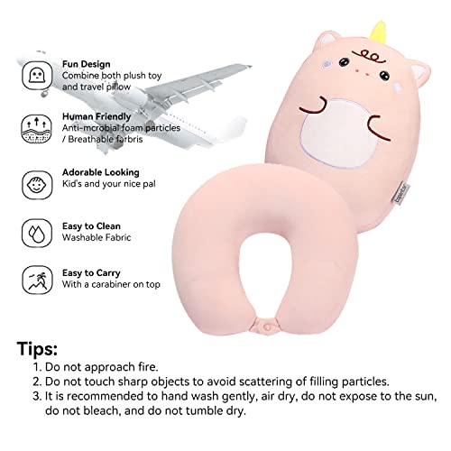  Stocaggio 2-in-1 Travel Pillow For Kids - Soft And Adorable Animals Plush That Converts Into A U-Shaped Neck Pillow For Ultimate Comfort During Airplane, Car, Train, Or Bus Trip - Unicorn