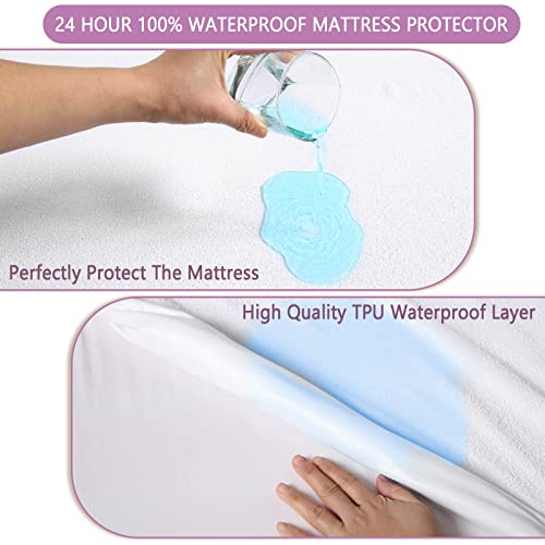  Twin Mattress Protector For Potty Training, Waterproof Fitted Bed Cover Single Size Washable, Up To 18 Inch Deep Pocket, Soft, Breathable, Noiseless, White