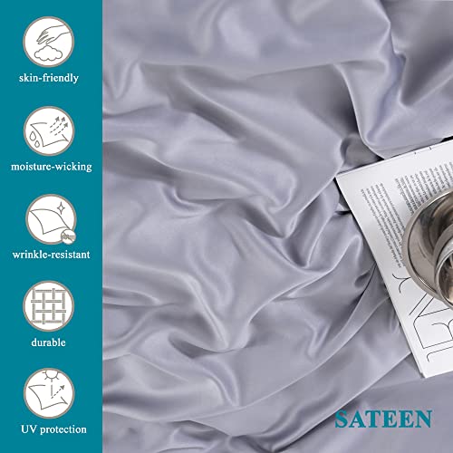  MISERRO Gray Duvet Cover Queen Size - Silky Soft For Hair And Skin Duvet Cover Set 3 Pieces With Zipper Closure, 1 Duvet Cover And 2 Pillow Shams