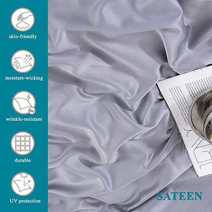  MISERRO Gray Duvet Cover Queen Size - Silky Soft For Hair And Skin Duvet Cover Set 3 Pieces With Zipper Closure, 1 Duvet Cover And 2 Pillow Shams