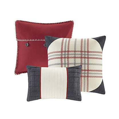  Madison Park Ridge 6 Piece Herringbone Duvet Cover Set Red, King/Cal King(104"x92") (MP12-4673)