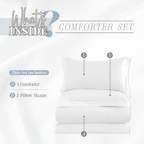  Elegant Comfort Premium Hotel Quality 1200 Thread Count 100% Egyptian Cotton, 3-Piece Stripe Down Alternative Cotton Comforter Set - Box Stitched - Duvet Insert With 4 Corner Tabs, Full, White