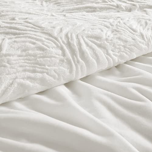  TILLYOU White Fluffy Duvet Cover Queen Set, Ultra Soft Shaggy Comforter Set Milk Crystal Velvet Bedding Faux Fur Plush Fuzzy Comforter Cover, 3 Pieces (1 Duvet Cover + 2 Pillow Shams)
