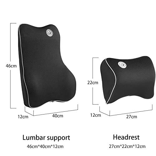  Ecloud Shop Lumbar Support Cushion For Car And Headrest Neck Pillow Kit - Ergonomically Design Universal Fit Major Car Seat - Black