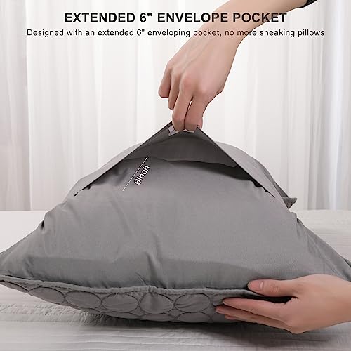  BOSOWOS Pillow Shams Standard Size Set Of 2, Ultra Soft Breathable Quilted Pillow Cases 20 X 26 Inches For Sleeping, Grey Big Round Standard 2Pack