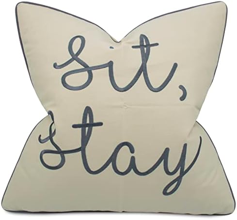  EURASIA DECOR You Me & Dogs Quote Embroidered Decorative Square Accent Throw Pillow Cover - Gifts For Dog Lover, Pet Lover, Home - 18x18 Inches, Grey