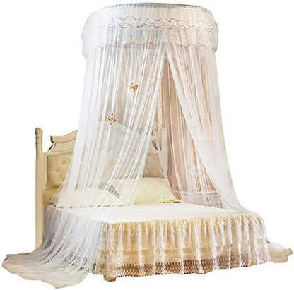  Breathable Round Mosquito Net Canopy Lace Princess Style Bed Curtain Netting For Camping Or Bedroom(Beige)