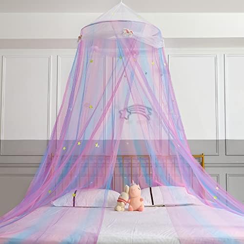  FIOBEE Bed Canopy Bed Curtains Mosquito Net Room Décor With Stars For Bedroom, Blue