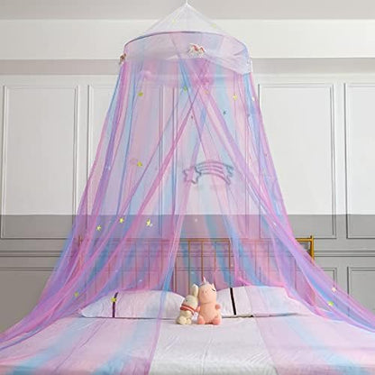  FIOBEE Bed Canopy Bed Curtains Mosquito Net Room Décor With Stars For Bedroom, Blue
