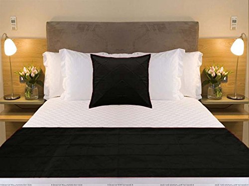  Quilted Bed Runner - Black Bed Scarf Long Side Runner Throw King/Queen/Twin Size With Decorative Cushion Cover Polyester 20" Wide X 102" Long (50 Cm X 300 Cm)