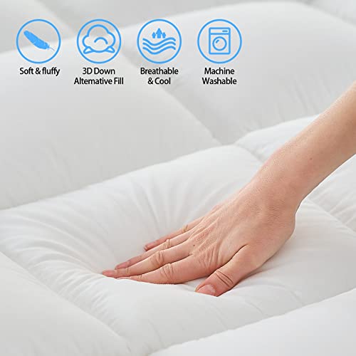  Ymula Mattress Topper Queen, Extra Thick Mattress Pad Pillow Top For Deep Sleep, Soft Mattress Protector Cover With 8"-21" Deep Pocket Overfilled 3D Snow Down Alternative Filling (White)