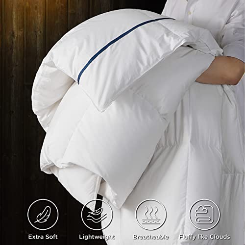  Goose Down Comforter Queen Size - Feather Down Comforter Queen For All Seasons, Extra Fluffy Queen Duvet Insert, 8 Corner Tabs, Machine Washable (90x90 Inches, 53 Oz)