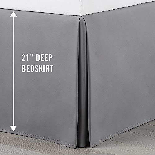  1C26464 Solid Tailored Pleated Easy Fit Machine Wash Polyester 21-inch Drop Bed Skirt, King, Grey