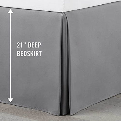  1C26464 Solid Tailored Pleated Easy Fit Machine Wash Polyester 21-inch Drop Bed Skirt, King, Grey