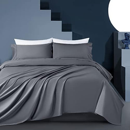  Shilucheng 100% Eucalyptus Sheets Queen Size, Lyocell Sheets Silk Cooling Bed Sheets Set,Silky Soft & Smooth, Breathable Tencel Queen Sheets Deep Pocket - 4PC, White